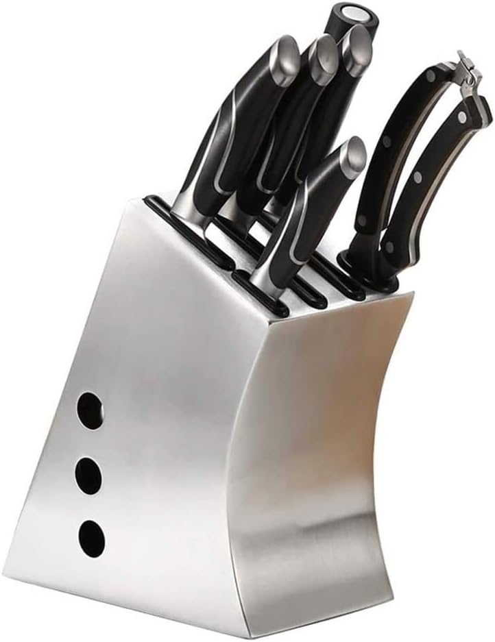 Kitchen Knife Holder Storage Knife Block Universal Stainless Steel Kitchen Knife Holder with Non-Slip Mat and Water Outlet and 6-Slot Knofe Holder