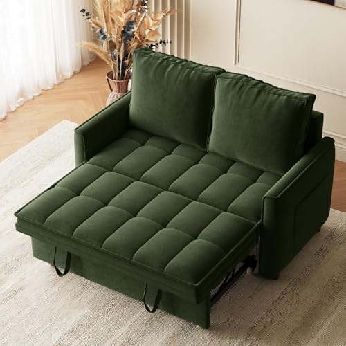 Wrofly 3-in-1 Chenille Sleeper Sofa Bed, Pull-Out Loveseat,Olive Green