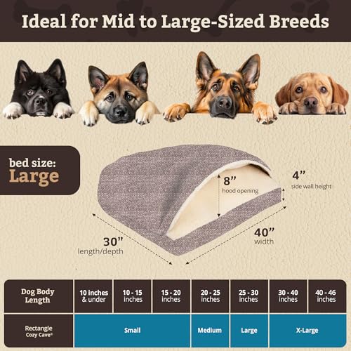 Image of Snoozer Rectangle Cozy Cave Dog Bed, Hooded Dog Bed, Merlin Linen (L)