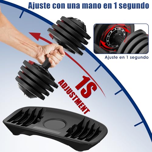 Miniatura 2 de Dh Fitlife Mancuernas Ajustables 18kg Con Base De Almacenamiento, Juego De Pesas Compactas 12 En 1 Para Culturismo Y Entrenamiento - Diseño Ahorra Espacio, Para Hombre Y Mujer