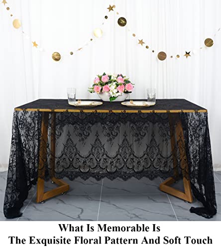 Black Lace Tablecloth Rectangular 60X120 Lace Table Cloths Rectangle Scalloped Tablecloth Lace For Tables Black Lace Tablecloths 120 Wedding Table Cover Romantic Party Tablecloth Flower Oblong #TOP2