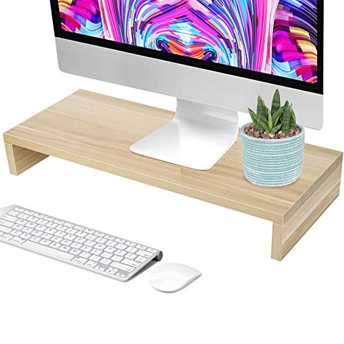 AYNEFY Monitor Stand Wooden Screen Stand Laptop Stand Desk Shelf Ergonomic Screen Riser Desk Attachment for Office Bedroom Living Room 50 x 20 x 8 cm (Wood Colour)