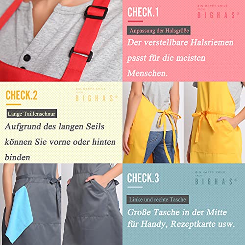 Bighas Adjustable Bib Apron With Pocket Extra Long Ties For Women Men, 18 Colors, Chef, Kitchen, Home, Restaurant, Cafe, Cooking, Baking (White) #TOP3