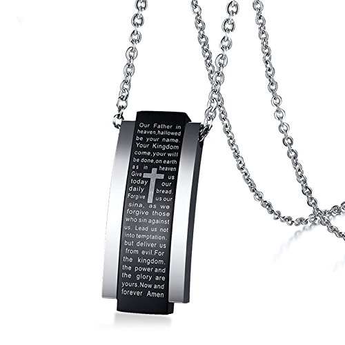 Asma Stainless Steel Engraved Lords Prayer Cross Arc Free Chain 20