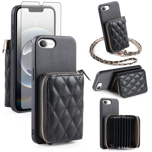 Étui portefeuille argyle pour iPhone 16e et SE 2025 avec porte-cartes et bandoulière