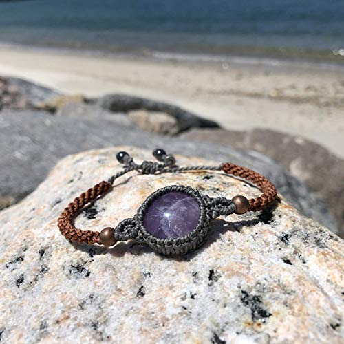 Amethyst Bangle Bracelet Purple Stone Hand Woven Macrame Bracelet In Gray And Orange Cord For Women And Teen Girls #TOP6