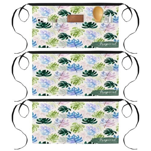 Lot de 3 tabliers courts chef avec 3 poches pour bistrot et cuisine tropicale