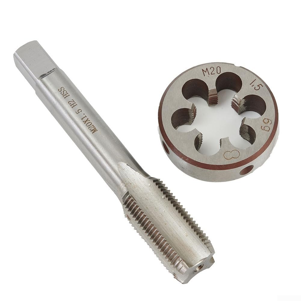 Zestaw gwintowników i narzynek, gwintowniki i narzynki do gwintów okrągłych, zestaw gwintowników ze stali szybkotnącej, gwint metryczny prawy M20 x 1,5 mm, srebrny