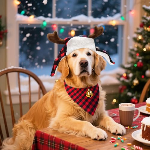 Disfraz de Navidad para perro con cuernos de reno y bufanda roja miniatura 5