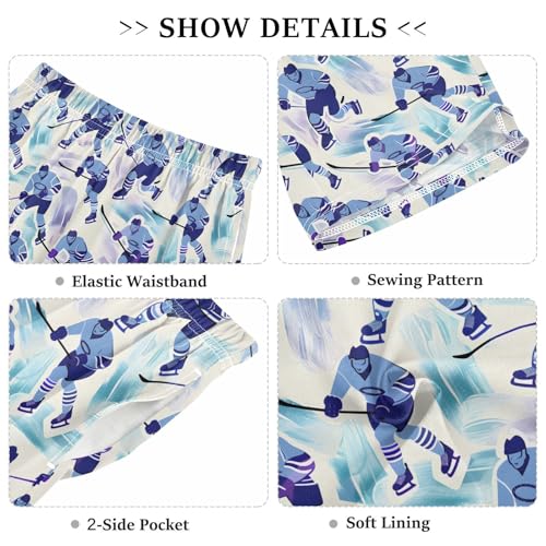 ALAZA Ice Hockey Player Watercolor Stylish Pajama Shorts Elastic Waist Casual Sleep Shorts with Pockets Size 6-143