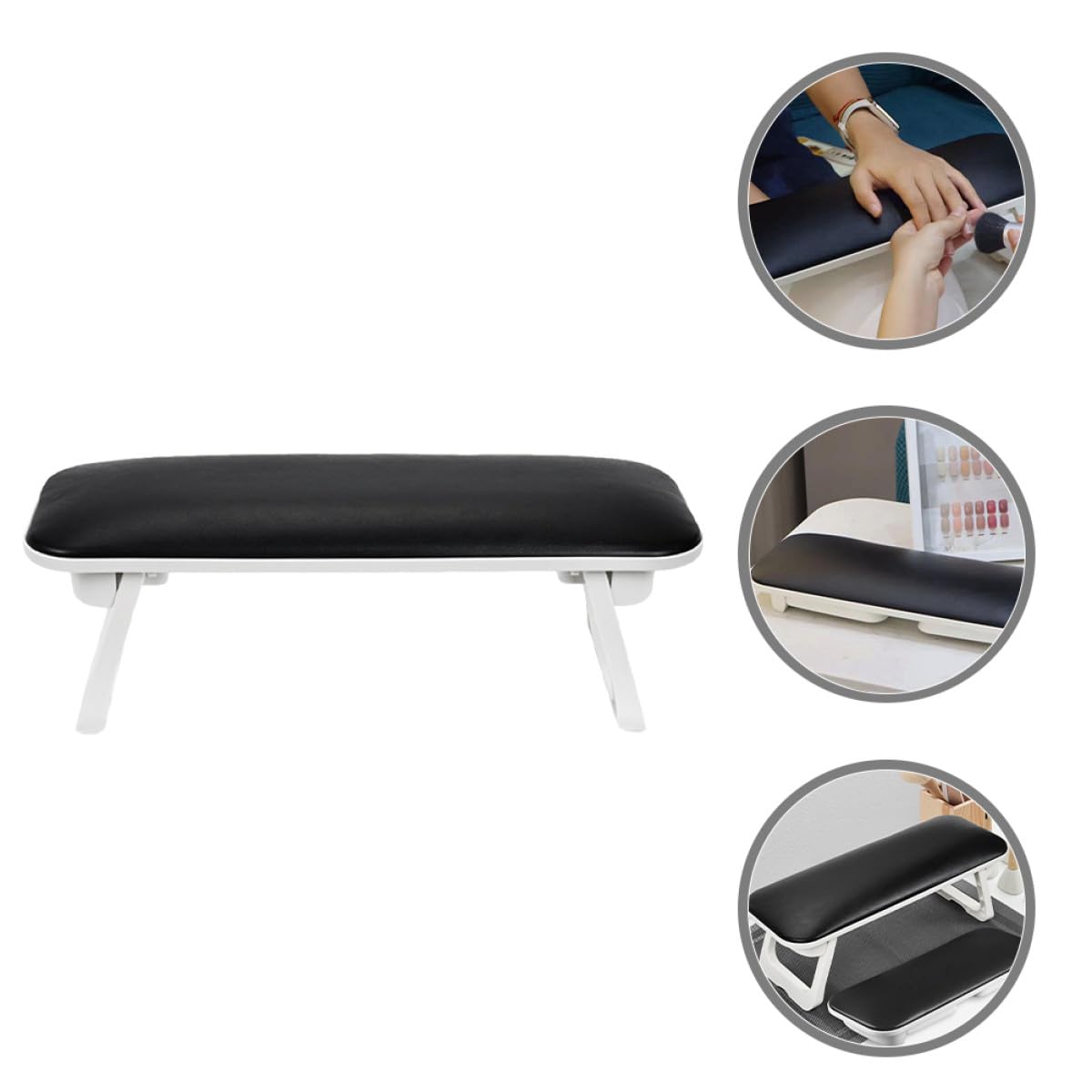 Angoily Cuscino Poggiamano per Manicure in Materiale Sintetico Nero, Facile da Pulire Superficie Liscia, Comodo alla Moda per Uso Domestico e Processi di Manicure