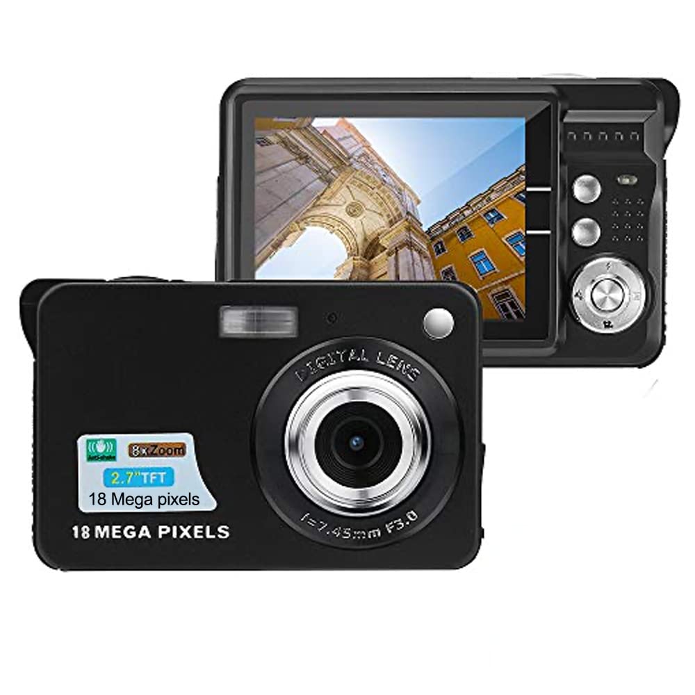 18MP Digital Camera with 2.7” LCD Screen – Rechargeable Battery, HD Photo & Video Recording – Compact & Lightweight Camera for Adults or Kids, Ideal for Indoor & Outdoor Photography (Black)
