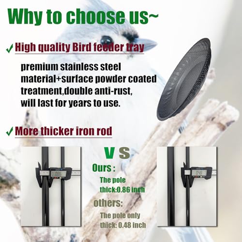 Standing Bird Feeder Tray,11.8" Stainless Steel Large Platform Bird Feeder Mesh Seed Tray with Adjustable Heavy Duty Stand Birds Feeder Pole for Outside Wild Birds in Garden Backyard - Image 4