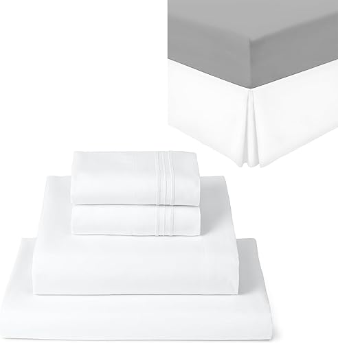 Mellanni Juego de sábanas Queen + falda de cama Bundle&Save - Sábanas y fundas de almohada de lujo para hoteles - El paquete incluye: 4 piezas juego