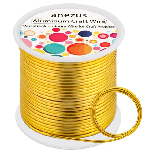Image of Anezus 12 Gauge Craft Wire Bendable - 2mm Metal Armature Sculpting Wire for Crafting, Wreath Making, Jewelry Making, Beading, Floral (Golden, 100 Feet)