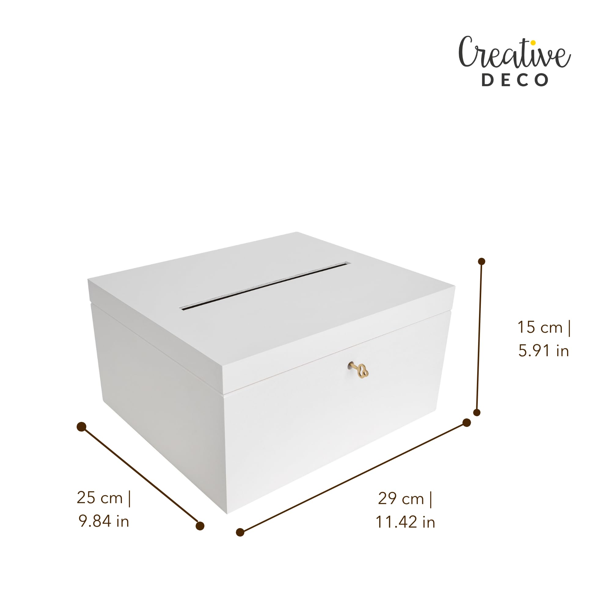 Creative Deco Scatola Porta Buste Matrimonio in Legno Bianca | 29 x 25 x 15 cm | Salvadanaio in Legno Grande, Wedding Post Box con Serratura e Chiave | Porta Carte per Offerte e Biglietti