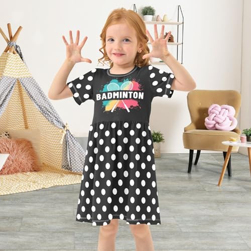 Badminton Racket Splash Girls Summer Dress Toddler Girl Skater Dresses Short Sleeve Dress for Girls Cute,2T4