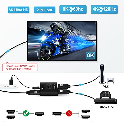 image for avedio links HDMI 2.1 Switch 2 in 1 Out 8K@60Hz, 4K@120Hz HDMI Switch 