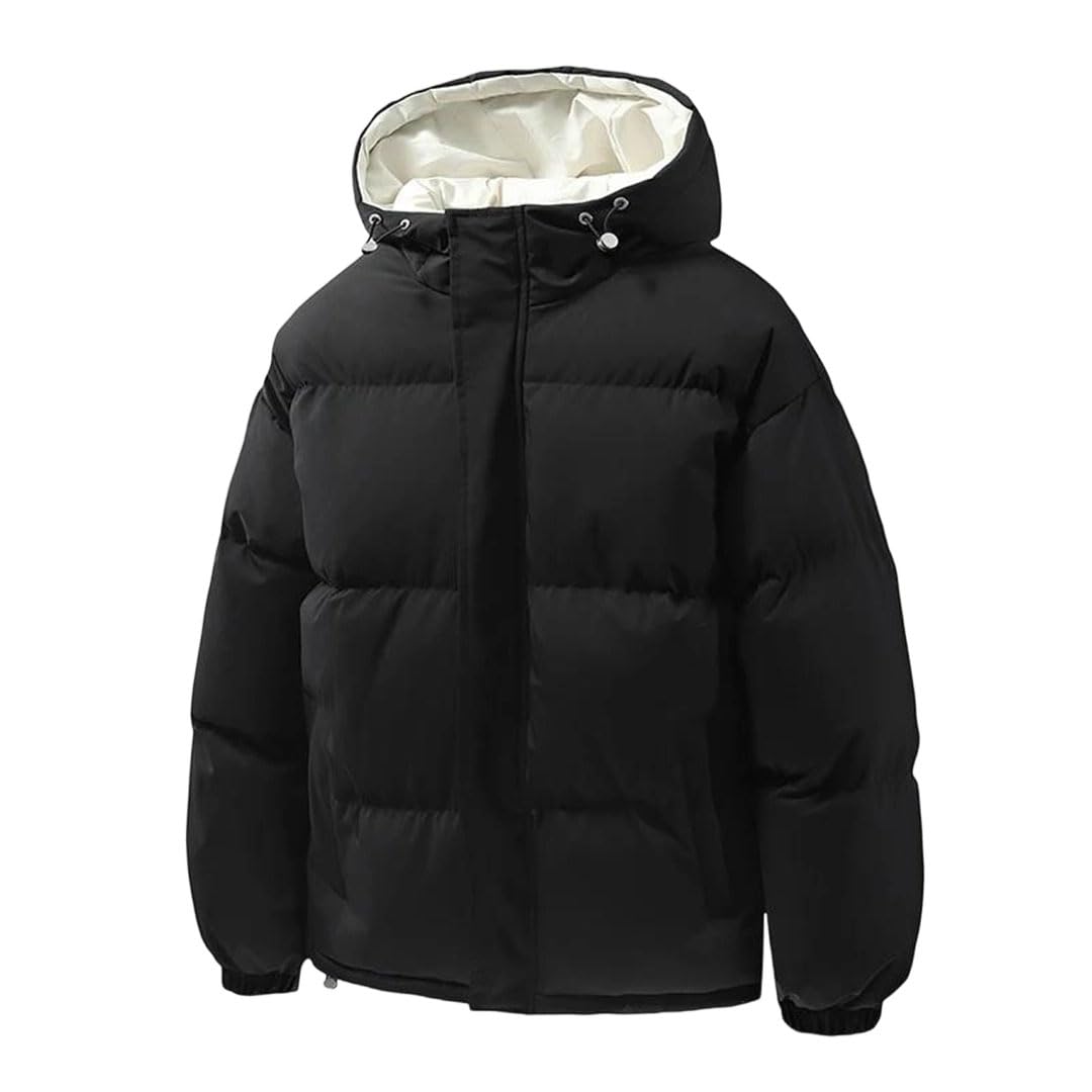 Niiyyjj Men Hooded Parka Coat Thick Warm Solid Color Outdoor Skiing Travel Camping Winter Padded Jacket