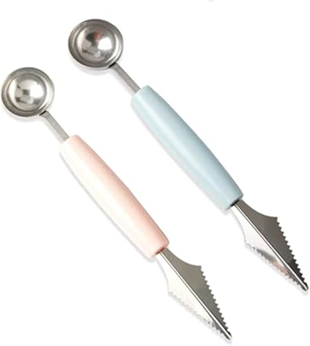 2 piezas de acero inoxidable Melón Baller Scoop, cuchillo de tallar decoración de frutas para cortar y recoger sandía, melón, helado