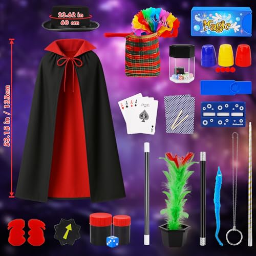 Magic Kit, Magic Tricks for Kids, Magic Set Includes Magic Wand Magician Costume, Pretend Play with Instruction for Kid Beginners, Christmas Halloween Birthday Gift Toys for Boys Girls Age 6-12 by Dogern - Used condition - Image 2