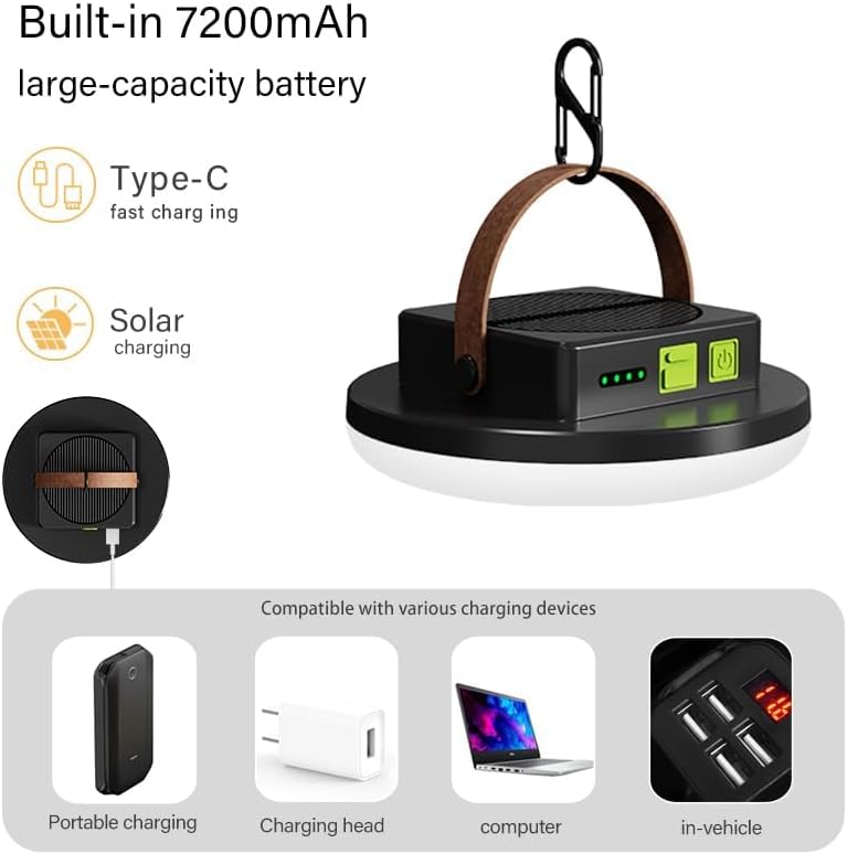 Camping Light Rechargeable, 4500LM 45W Tent Light with Hook, Solar & USB Fast Charging, Long Battery Life, 4 Light Modes, Hanging Portable Lamp for Power Outages, Camping Gear, Emergency, Outdoor