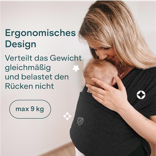 Koala Babycare Tragetuch Baby Neugeborene - Einfach Anzuziehen für Mütter und Väter - Babytrage Multi-Use Bis 9kg - Babytragetuch Schwarz