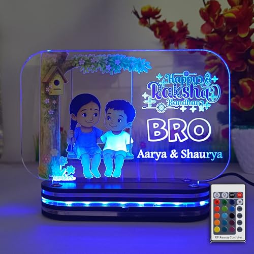 Image of lampees Personalized 3D LED lamp Rakhi Brother Sister Name - Multi Color (SwingBro)