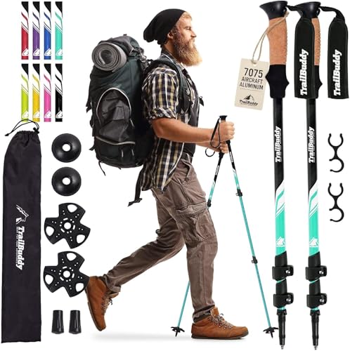 TrailBuddy Trekking Poles – Lightweight 7075 Aluminum Hiking Poles for Women, Men & Seniors – Collapsible Walking Sticks for Travel, Trails & Balance