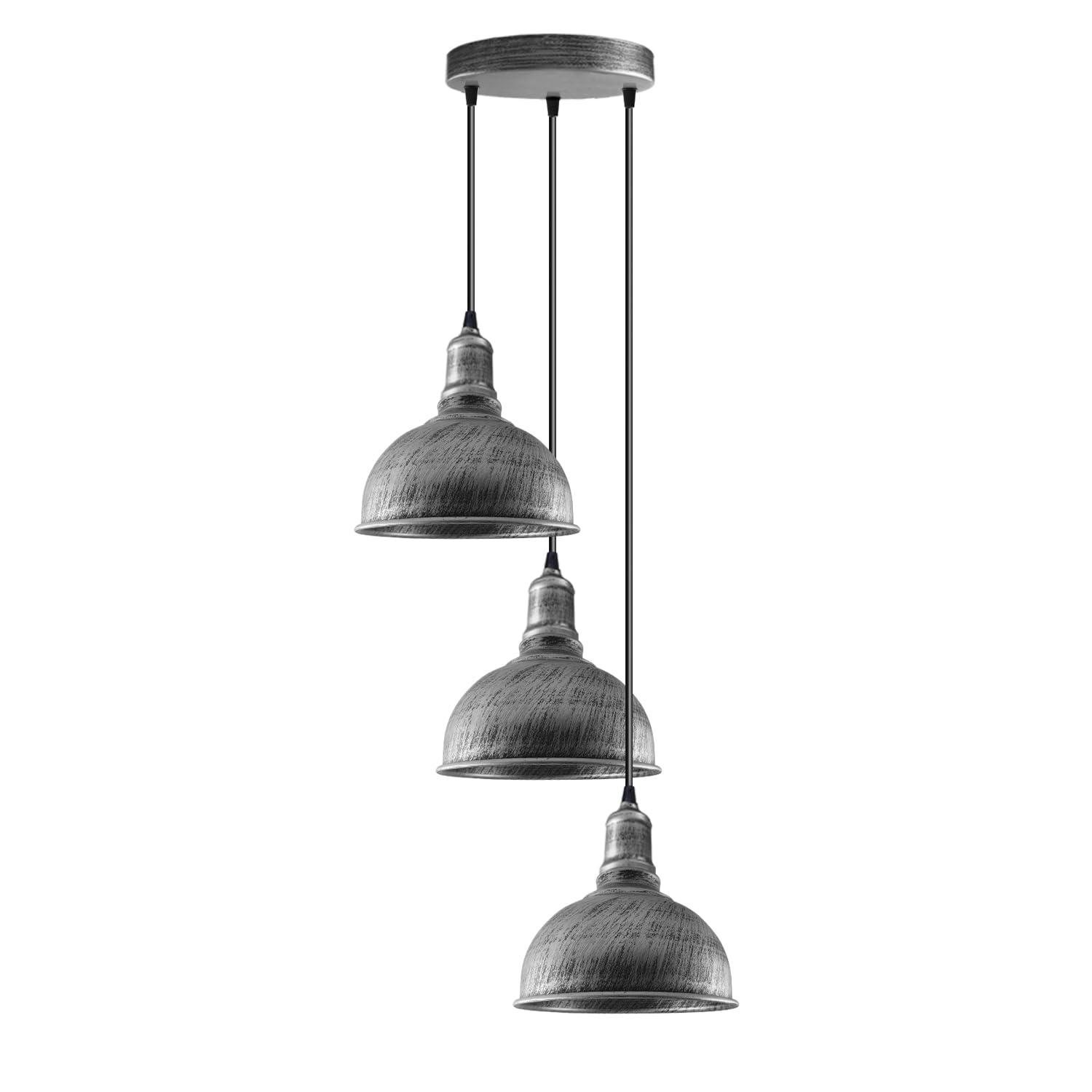 Vintage Industrial 3 Head Cluster Ceiling Pendant Light Adjustable Cord Hanging Light Fixtures E27 Base Metal Brushed Silver Fitting Vintage Style Lamp Shade For Restaurant, Bar, Cafe (Style 4)