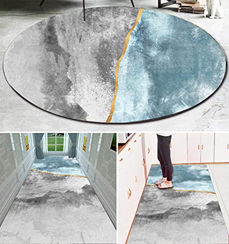 Alfombra de pasillo degradada azul y gris de 50x80 cm lavable moderna 4