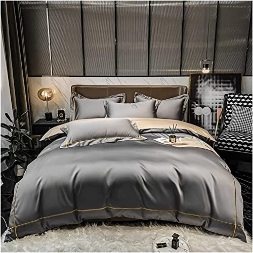GUHPZA Juego De Cama De 160 Hilos, Suave Y Sedoso, con Funda De Edredón, Sábana Encimera Y Fundas De Almohada, De Algodón Egipcio De Calidad Hotelera.,Grey-King Size 4pcs
