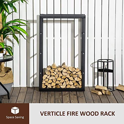 HOMCOM Metal Firewood Log Holder Tall Firewood Rack Indoor Outdoor Fireplace Wood Storage Shelf with Side Rails