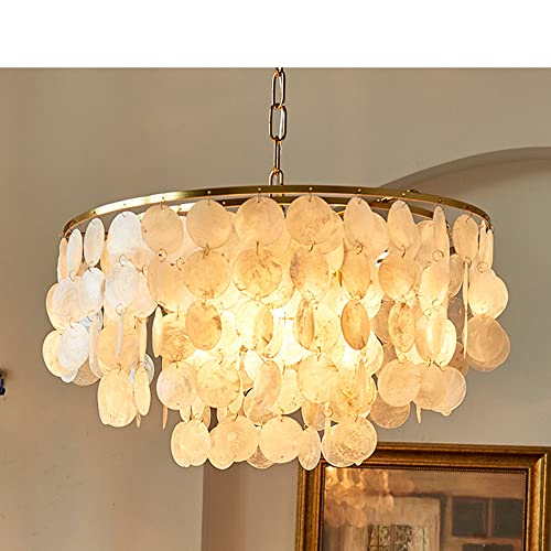 Omoons Chandelier Natural Seashell Crystal Chandelier,Modern Chandelier For Dining Room, Rustic Hanging Ceiling Lighting Fixture For Foyer, Bedroom, Living Room, Entryway, Kitchen Island，Height Adjus/ #TOP3