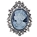Lux Accessories Antique Blue Cameo Brooch Burnished Silvertone Flower Rhinestone