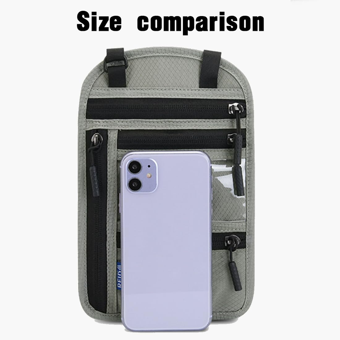 Pochette Tour De Cou Voyage Bloqueur RFID - Sac Passeport Imperméable Avec Bandoulière Réglable, Gris