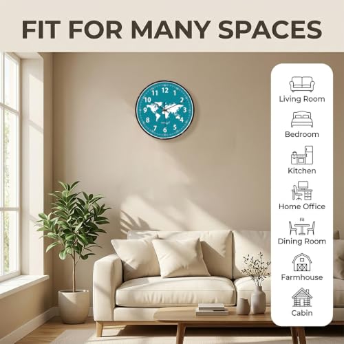 Image of RANDOM Black Plastic World Map Print Sweep Silent Round Battery Operated Analog Wall Clock for Home Office, Living Room, 32 cm