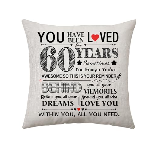 60th Birthday Gift for Women Men Birthday Decoration Throw Pillow Cover Gifts for 60 Years Old Nanny Nana Parents Grandparents Auntie Sister Brother Teacher Colleagues Keepsake 45 x 45 cm (60)