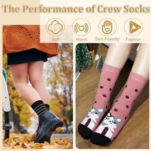 Image of Justay 5 Pairs Womens Wool Socks Thick Warm Winter Socks Casual Cozy Socks Vintage Knit Crew Socks Gift for Women