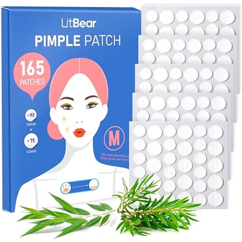 LitBear Acne Pimple Patch (165 Count), Strong Adsorption Zit Patches with Salicylic Acid & Tea Tree Oil, Hydrocolloid Ance Patches for Face Zits Blemish Acne Dots, Extra Adhesion Pimple Stickers Cover