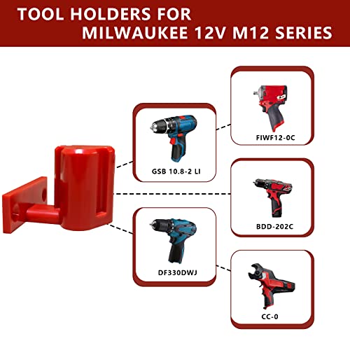 Tpdl 3 Packs Tool Mount Holder For Milwaukee M12 12V Drill Tool & 3 In 1 Battery Hanger With Screws, Wall Power Storage Mount Dock Storage(Red) #TOP2