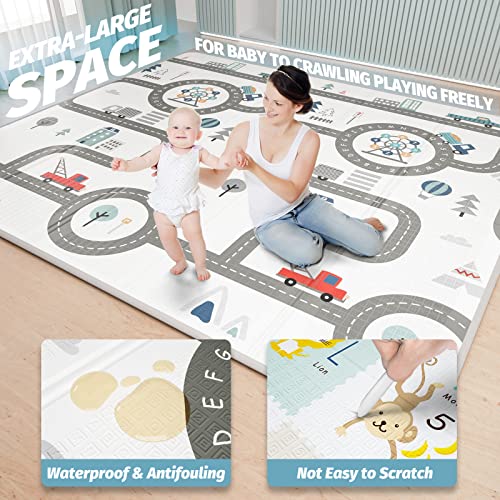 Searose Baby Play Mat, Extra Large Baby Floor Mat,Waterproof & Foldable &Reversable Baby Crawling Mat,Non Toxic Anti-Slip Baby Mat.（78.7" X 70.8" X 0.4"） #TOP5