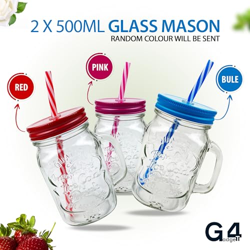 Pack of 3 Mason Jars with Handles, 500 ml Durable Drinking Glasses with Lids, Straws – Perfect for Cold Beverages Including Juices and Smoothies – Ergonomic and Comes in Attractive Hues and Designs - Image 4
