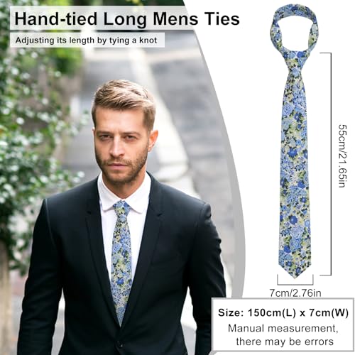 Image of Luckyvestir Mens Ties, Sage /Dusty Blue /Pink Floral Ties for Men, 2.76 inch Cotton Flower Necktie for Wedding /Groomsmen /Party