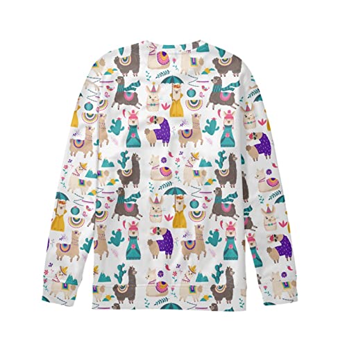 Xpyiqun Fall Clothes For Girls Size 11-13 Kawaii Alpaca Graphic Crewneck Sweatshirt Pullover Tops Long Sleeve T-Shirt Toddler Boys Cricket Clothing Active Sweaters Outfits Jumpers #TOP1