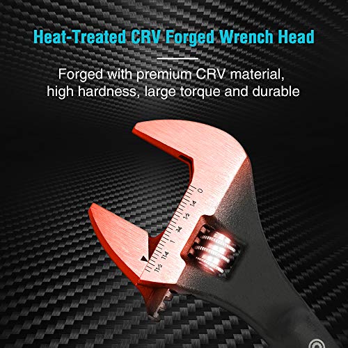 Image of DURATECH 12-Inch Adjustable Construction Spud Wrench | Black Oxide Finish, CR-V Steel, SAE and Metric Scale Marked, Alignment Holes and Tail Crowbar Features
