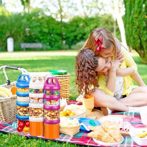 Image of SELEWARE Stackable Snack Containers for Kids Toddlers, Red Blue & White | Portable Food Storage Containers for Snacks Formula Powder Drinks and Travel, Twist Lock System Airtight Leak-proof BPA Free