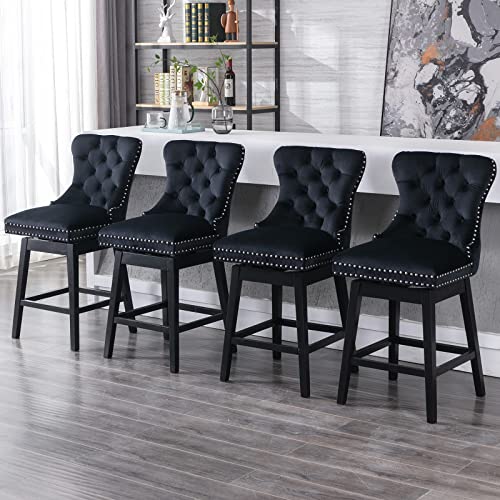 Quinjay Velvet Swivel Barstools Set Of 4 thumb #1