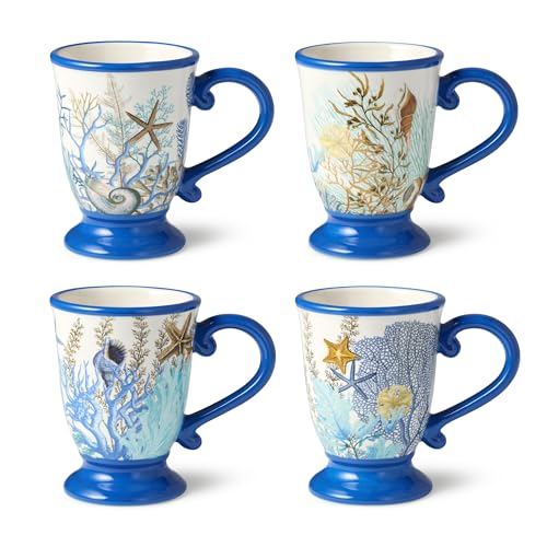 Set de 4 Mugs de Cerámica Azul Laguna 14 oz