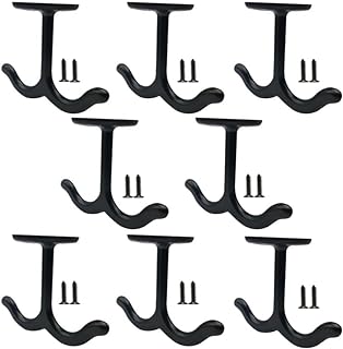 NNNJunhua Under Cabinet Hooks Zinc Alloy Ceiling Double Hook Purse Hook for Table Under Shelf Hooks for Cabinet Wardrobe Coat Towel Hat Mug Cup Hook Under Cabinet Shelf (Black, 8)